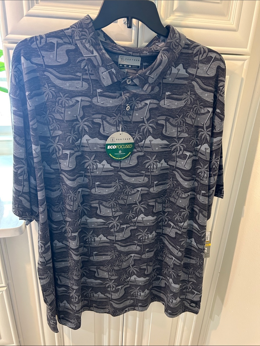 PGA Tour Charcoal Island-Print Polo
